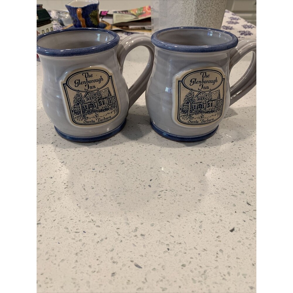 Deneen Pottery Coffee Cup , Glenborough Inn Santa Barbara Blue Grey 4” Handmade